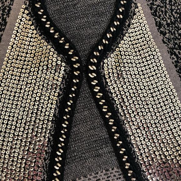 Chico’s Cardigan Size 2 (Large) Sequin Mixed Media Metal Chain Link Neckline - Picture 5 of 7
